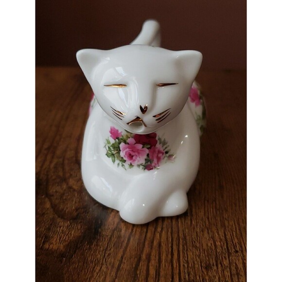 Golden Crown E & R Fine Bone China Cat Creamer White Floral Gold Trim - Picture 3 of 9